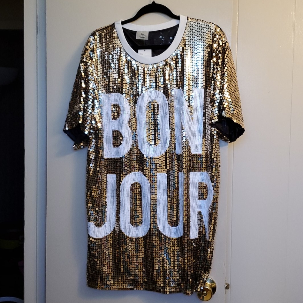"BON JOUR" Sequin Gold Mini Dress NWT